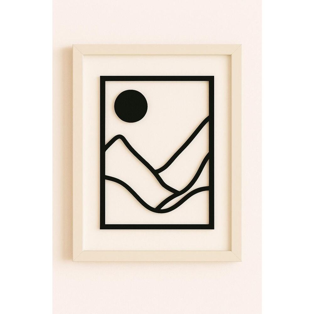 Minimalist Abstract Wall Art | Black Line Mountain Print with Sun‎